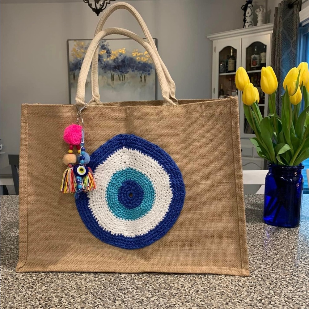Handmade crochet Evil Eye beach bag